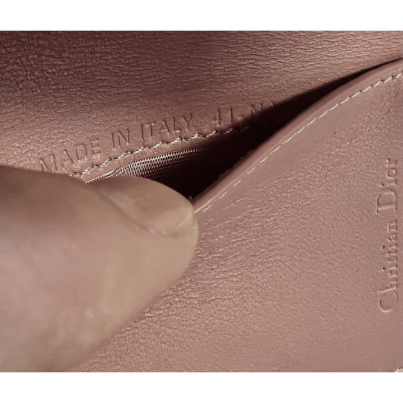 Authentic Christian Dior Cannage Leather Compact Trifold Wallet W/ Charm Pink - Picture 7 of 9